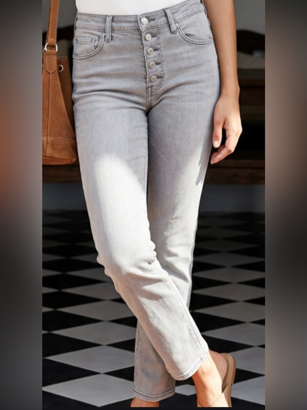 Free People | The Virgin Label button up jeans silver grey size 24 NWT
